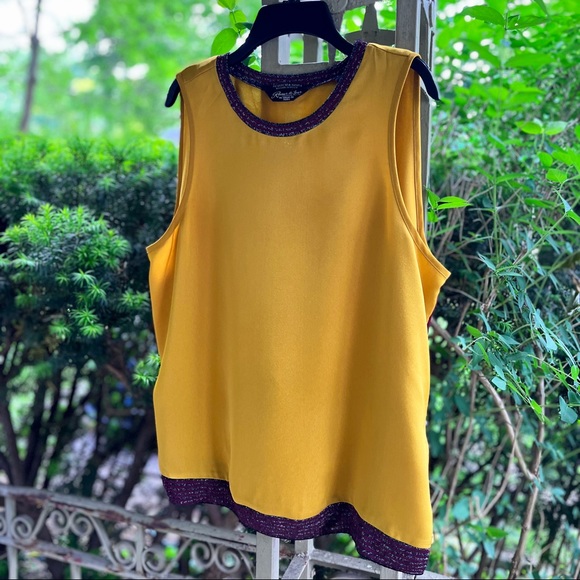 Gold Satin Top with Burgundy and Metallic Trim - Picture 6 of 7